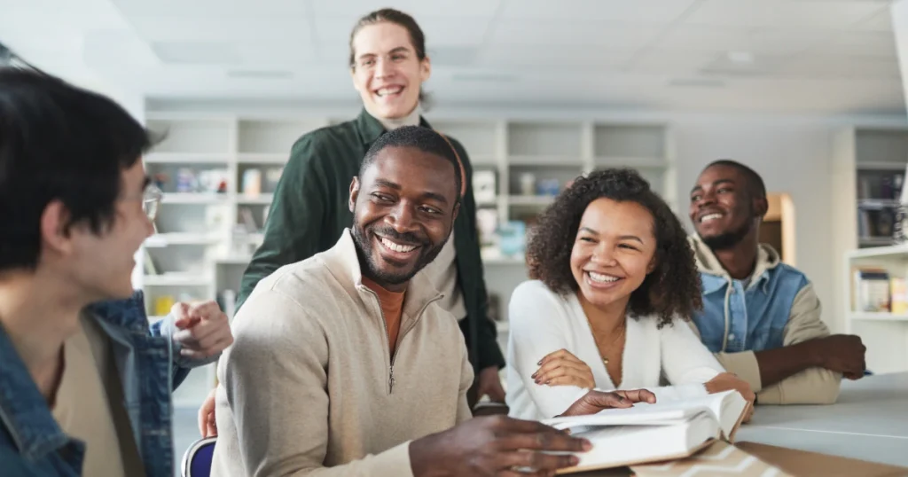 Group of business honors talking over ideas.